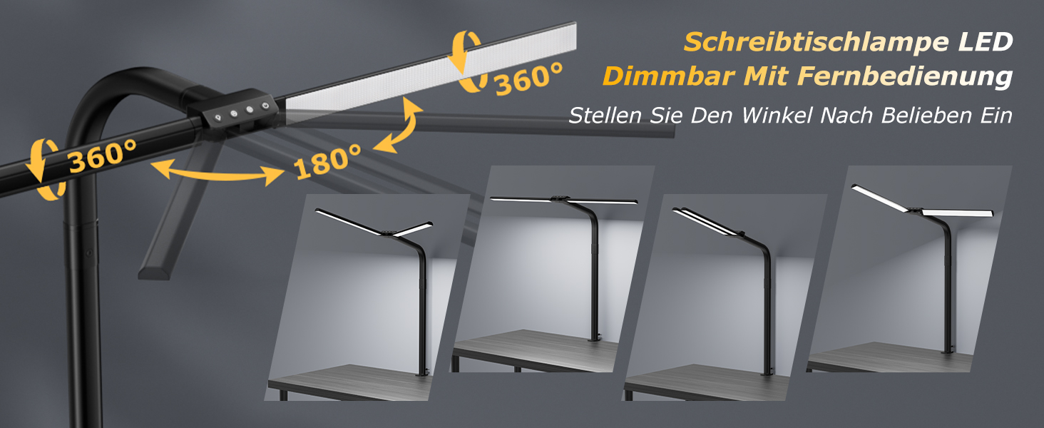 Стійка LED лампа для столу 24W з двома головками, захистом для очей, регулюванням яскравості та 10 кольорами, для дому, офісу, навчання, чорного кольору
