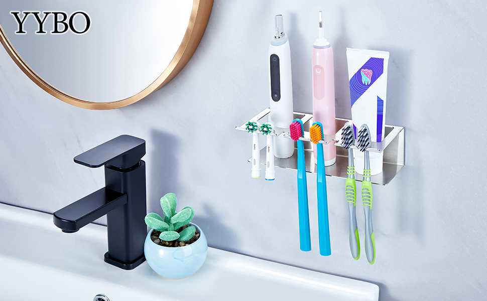 Настінний тримач для зубних щіток, електричний - без свердління, для зубних щіток та насадок, органайзер для пасти, сріблястий (великий)