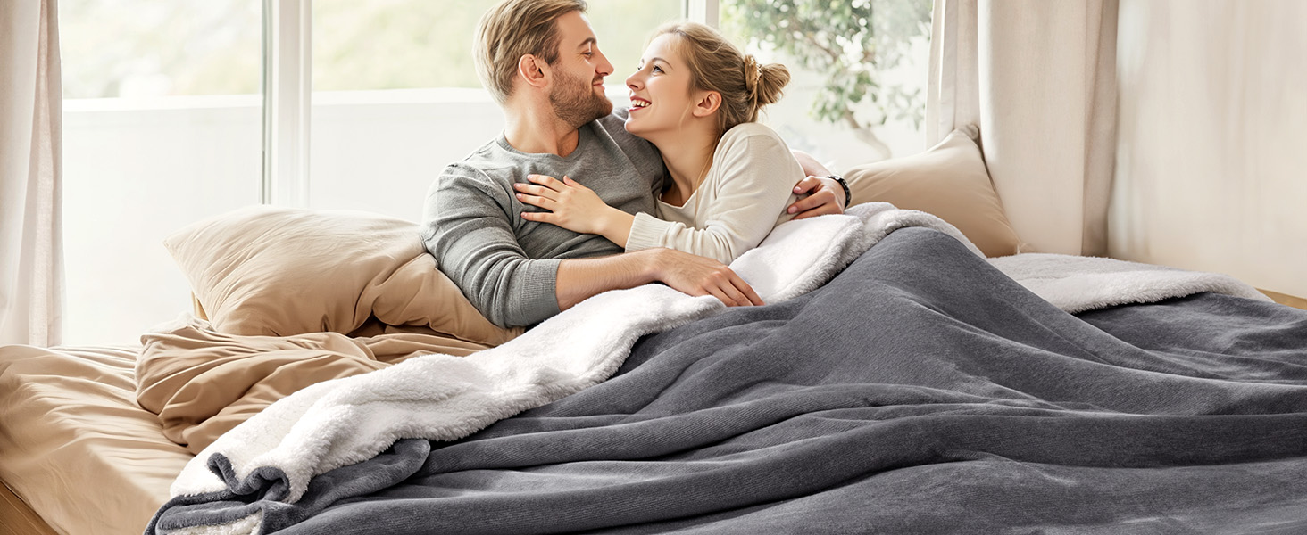 Плед KANKAEU теплий та м'який, 160x200 см, фланель та шерпа, для дивана/ліжка, зимовий, машинне прання (Антрацит)