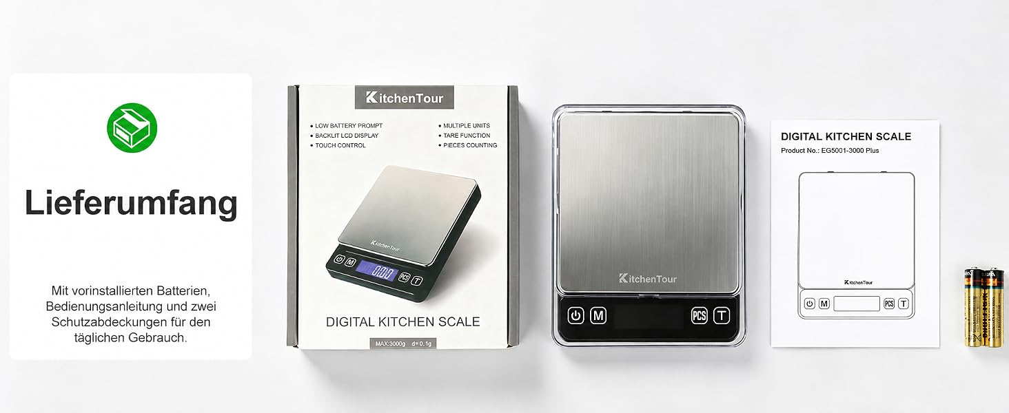 Електронні кухонні ваги KitchenTour, високоточні до 3000г/0,1г, 9 одиниць вимірювання, з підсвічуванням LCD-дисплея