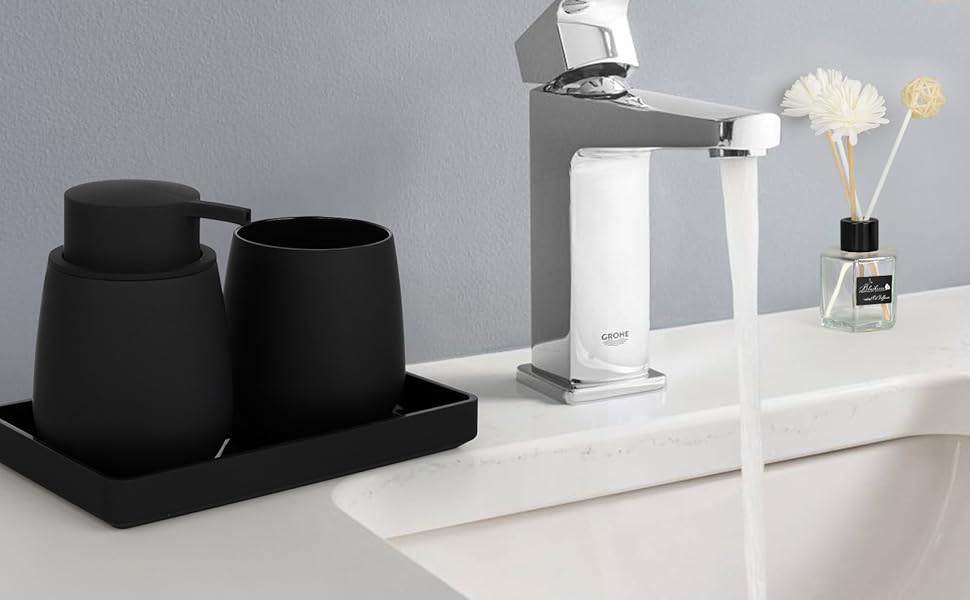 Набір для ванної кімнати AJEUNGAIN, сірий, сучасний, 5 предметів: відро для сміття, тримач для туалетного паперу, диспенсер для мила, стакан для зубних щіток, піднос