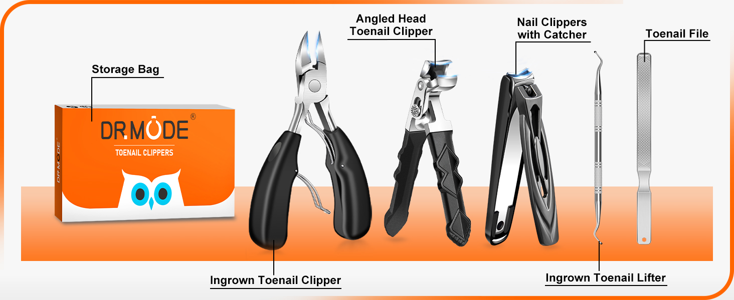 Професійний нігтеріз для нігтів, DRMODE для товстих нігтів, для людей похилого віку, з широким отвором, гострий, з похилою клинком, довга ручка (чорний)