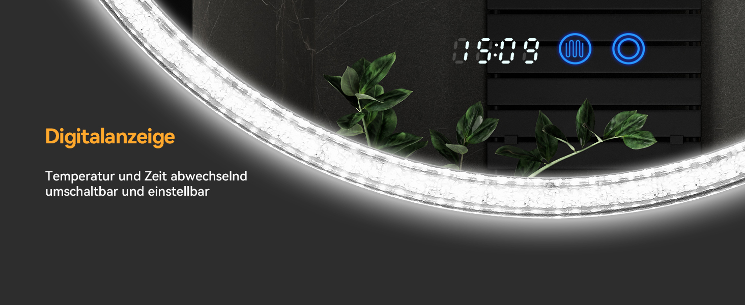 Дзеркало для ванної кімнати YOURLITE з підсвічуванням, 60 см, LED, сенсорне керування, 3 кольори, регулювання яскравості, протизапітніння, функція пам'яті, годинник, білий (сріблястий)