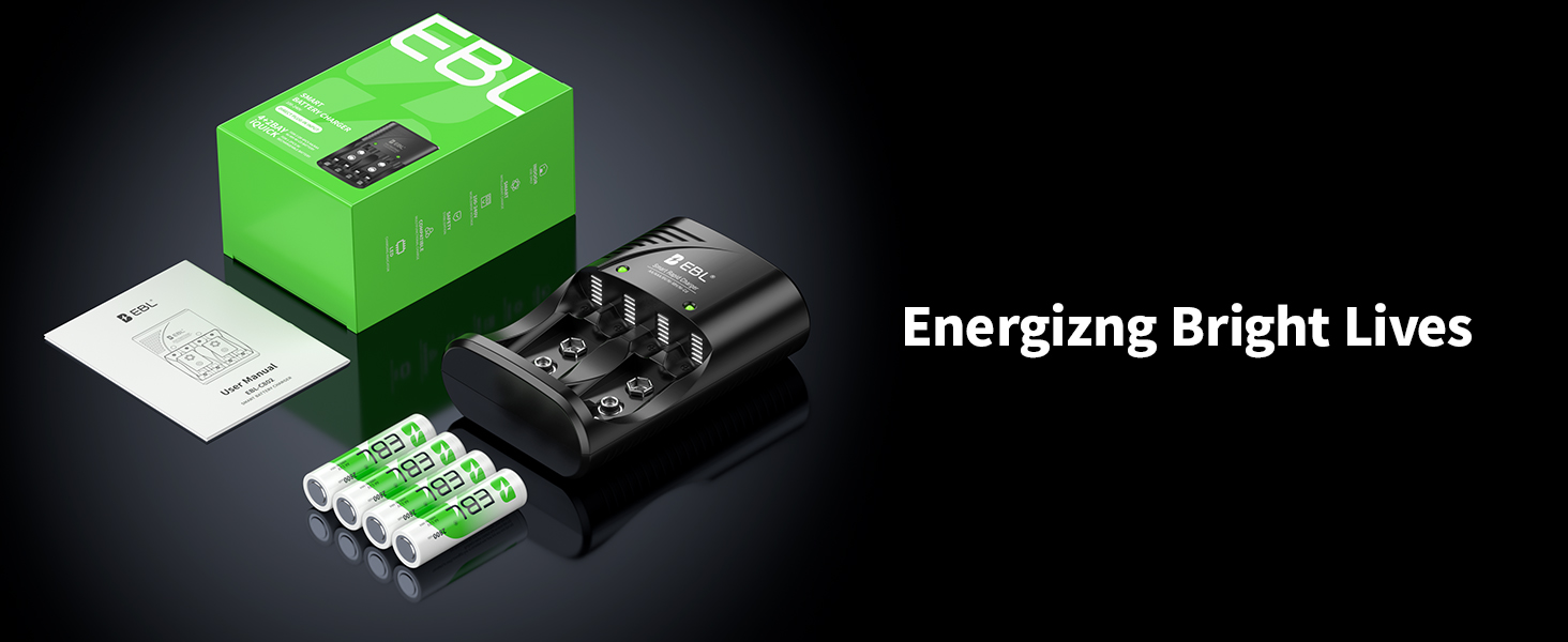 Зарядний пристрій EBL для акумуляторів AA, AAA, 9V + 4x AA 2800mAh акумулятори в комплекті