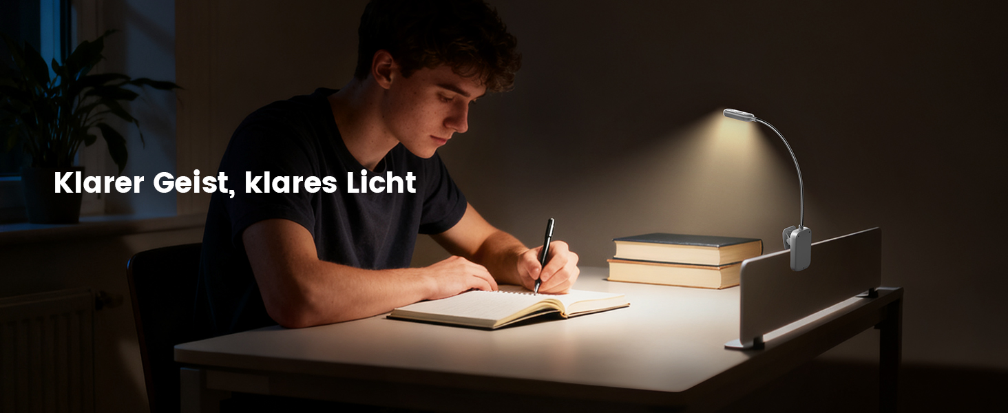 Світлодіодна лампа для читання Glocusent на прищіпці, USB-аккумуляторна книга-лампа з 20 LED, 5 режимів кольорової температури та регулюванням яскравості, гнучка на 360°, білий колір
