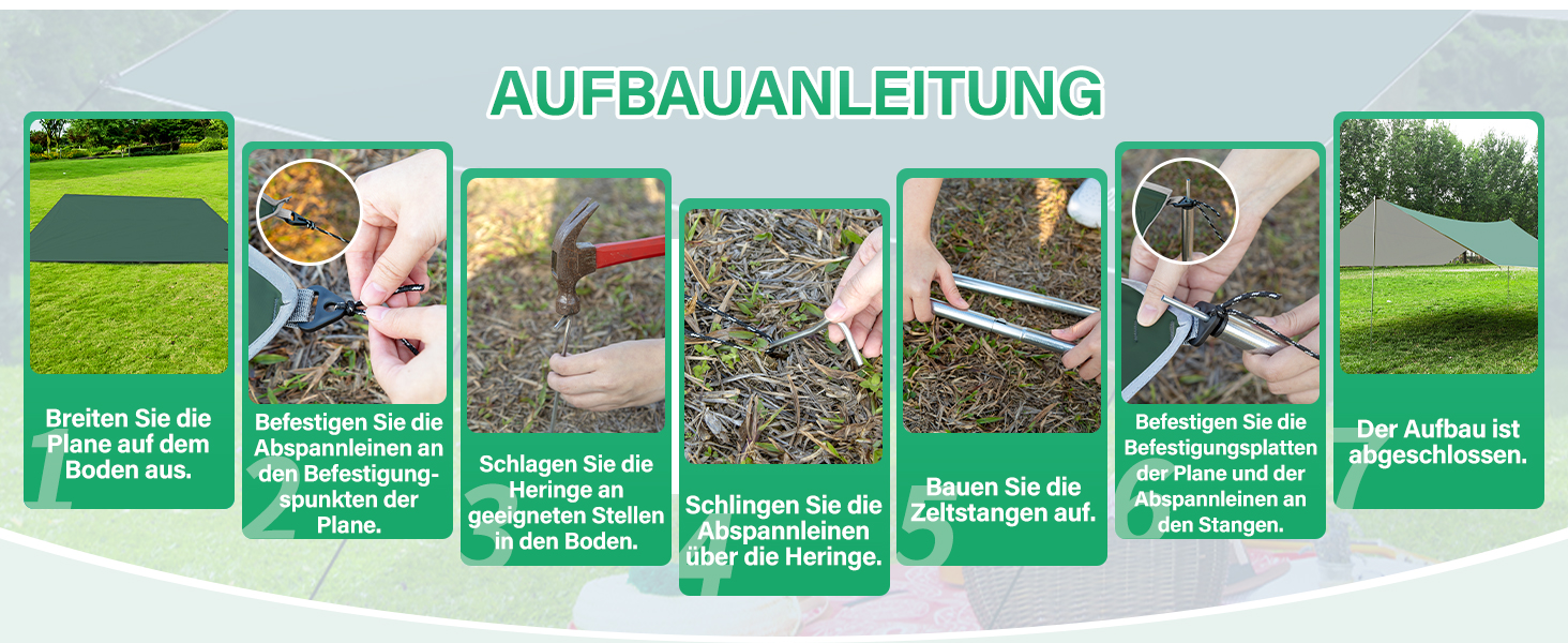 Тент для кемпінгу WADEO, 4x3 м, водовідштовхувальний, з кілочками та мотузками, ультралегкий, для відпочинку на природі, хакі (зелений)