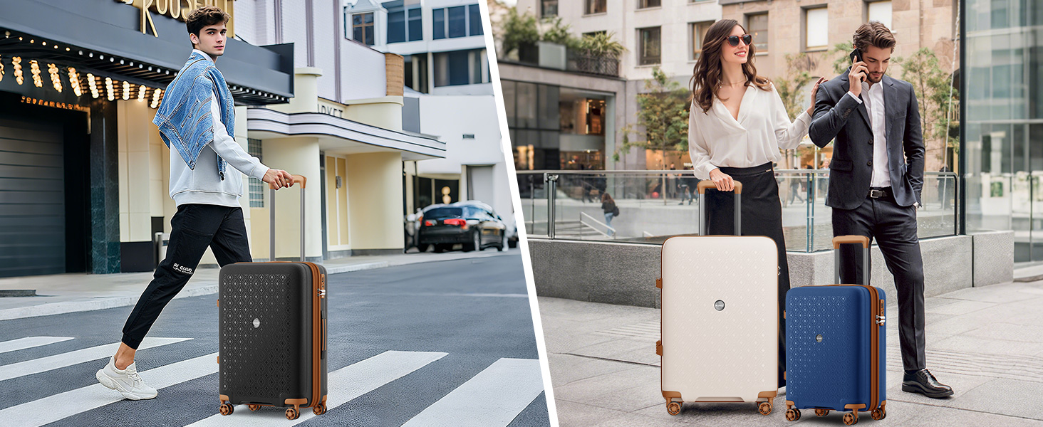 Великий валіза KONO з підсклянником, жорсткий корпус, легкий, поліпропілен, розширюваний, 4 колеса, TSA-замок, чорний/коричневий (кремовий/коричневий), XL