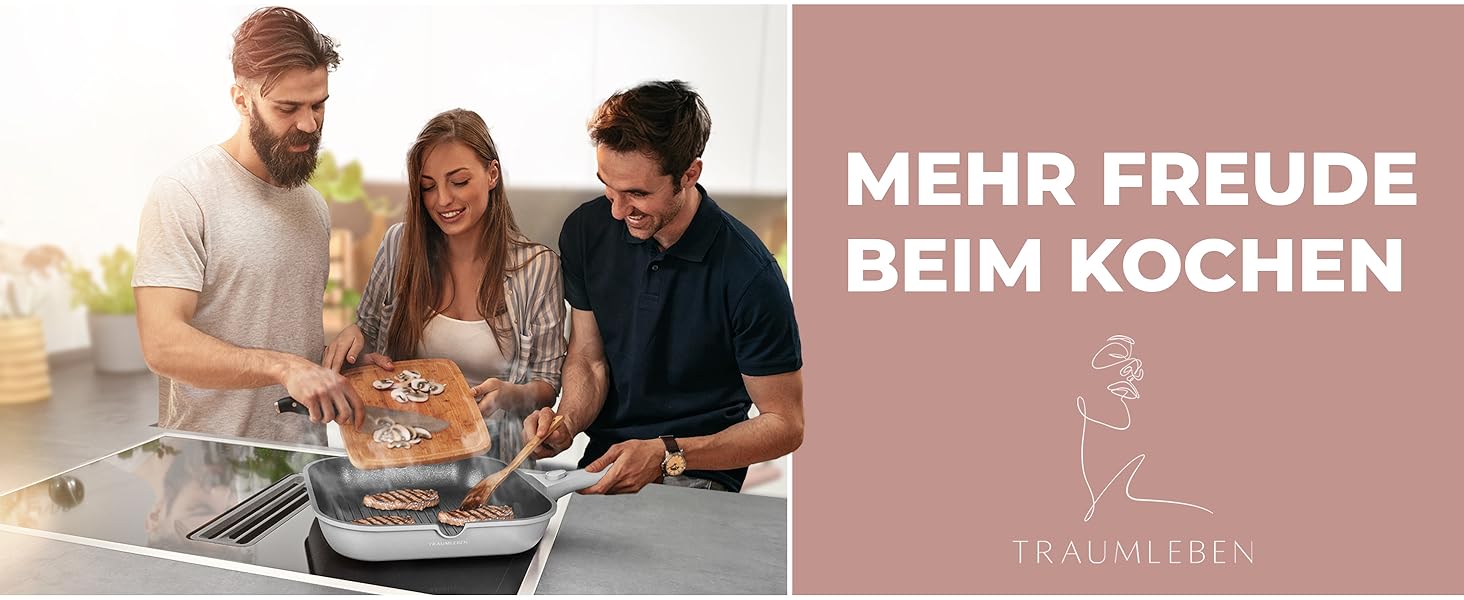 Гриль-сковорода NEU 28 см з виливом та знімною ручкою, антипригарна, без PFOA, для індукції, жаростійка, сіра