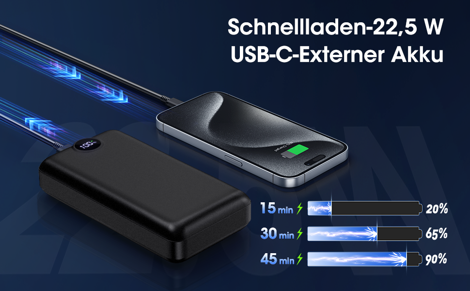 Power Bank 50000mAh з LED дисплеєм: Швидка зарядка 22.5W, USB-C, 3 виходи та 2 входи (Чорний)