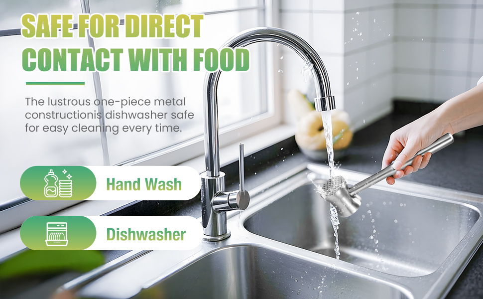 Молоток для м'яса з нержавіючої сталі 304, кухонний відбивальний молоток для яловичини, курки та свинини, придатний для посудомийки (вигнутий)