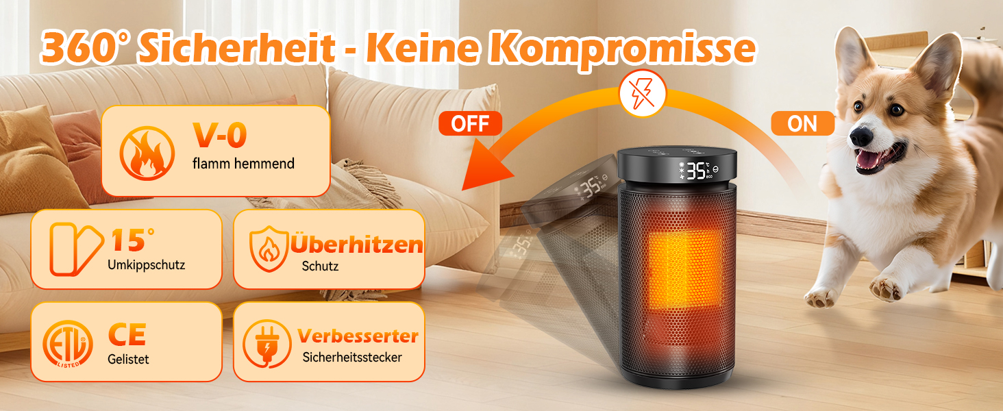 Електричний обігрівач PTC керамічний 2200W з пультом дистанційного керування, 4 режими, таймер 12H, термостат, ECO-режим, осциляція 70°, захист від перегріву та перекидання, для дому та офісу (чорний, 27см)