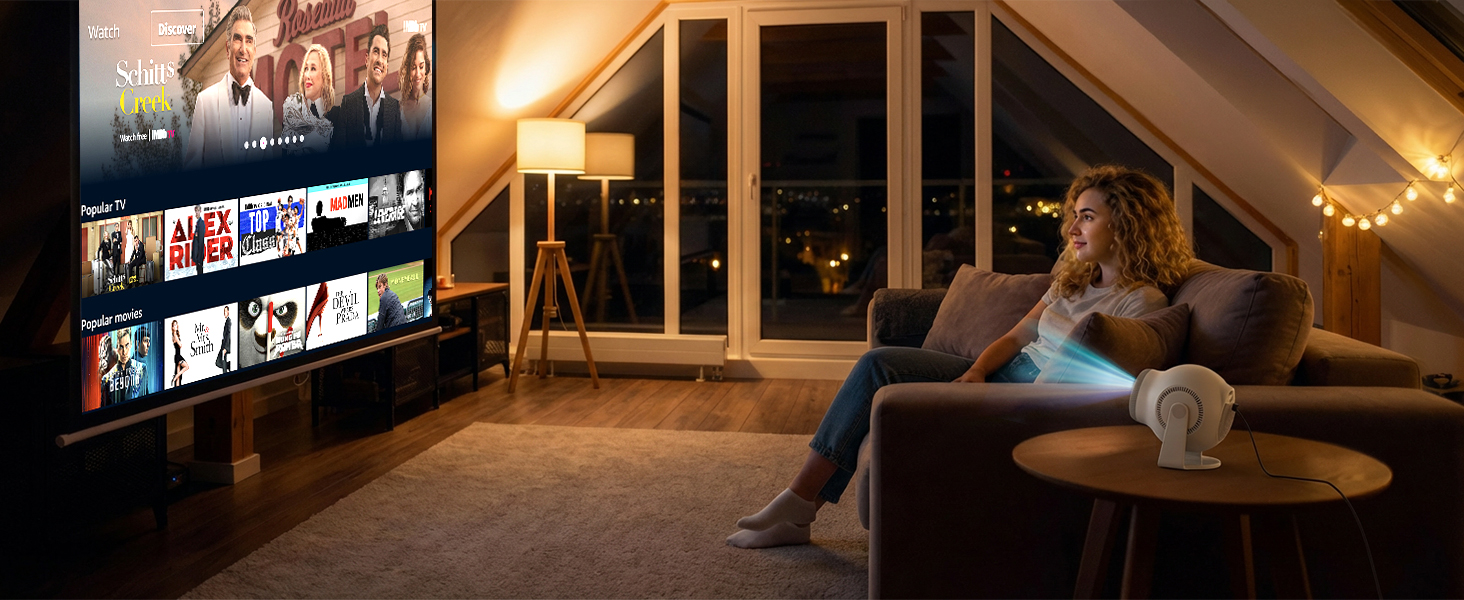 Міні проєктор Beamer TP360mini-400ANSI: 1080P Full HD, 480 ANSI Lumen, Android 14, WiFi 6, Bluetooth 5.4, 180° оберт, 4K декодування