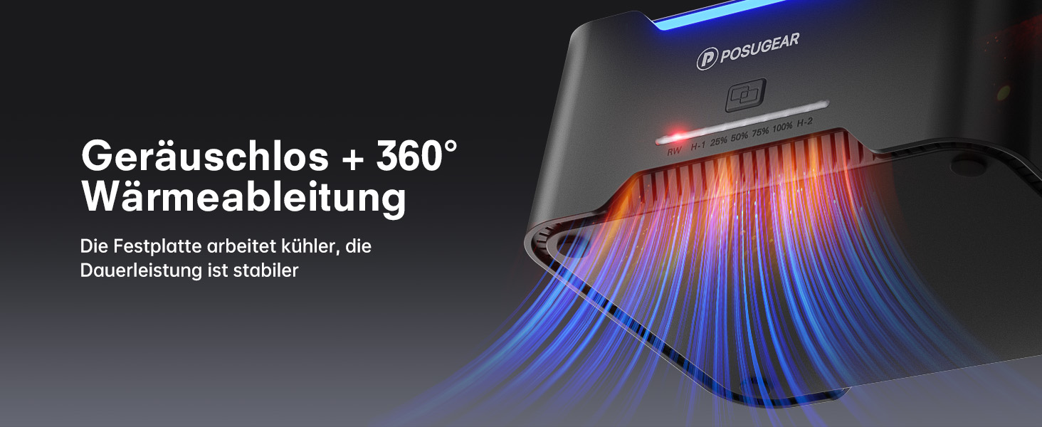 Док-станція для жорстких дисків POSUGEAR RGB USB 3.0 з підтримкою 2.5/3.5 SATA HDD/SSD, 2 відсіки, Offline Clone, UASP