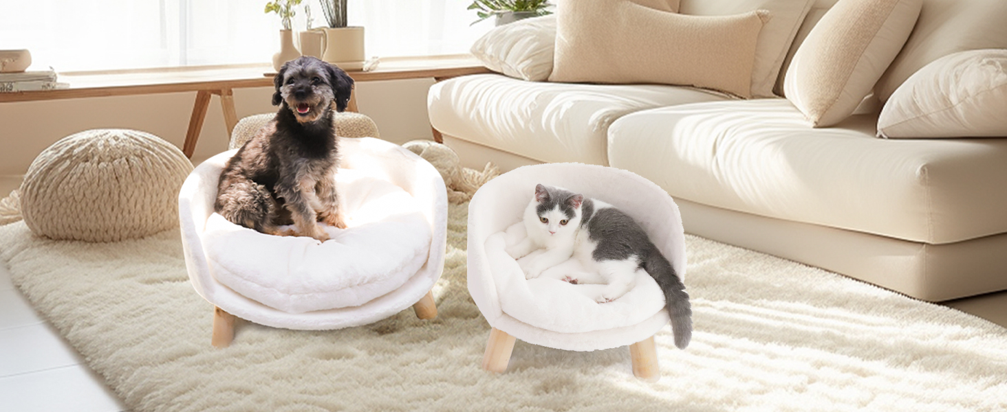 Розкішний диван для котів Katzensofa, велике котяче крісло з подушкою, підняте ліжко для котів і малих собак, 40 см, бежевий