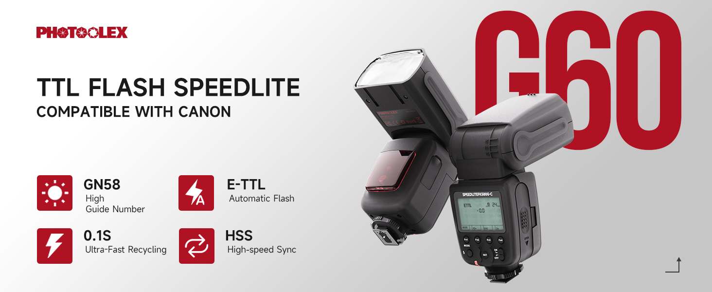 Фотоспалах PHOTOOLEX FK580-C для Canon DSLR: GN60, TTL, 1/20000s, 2.4G, швидке перероблення
