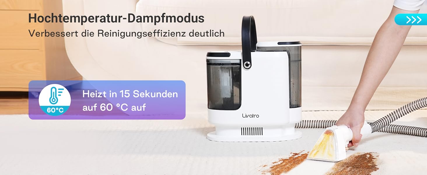 Апарат для чищення м'яких меблів та килимів: волого-пилосос 15 kPa, бак 1.6 л, компактний пароочисник, самоочищення, для дому та авто