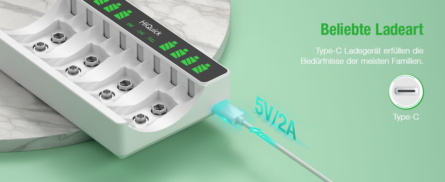 Зарядний пристрій HiQuick для акумуляторів AA та AAA (8 слотів) з LCD-дисплеєм + 4 x AA + 4 x AAA акумулятори