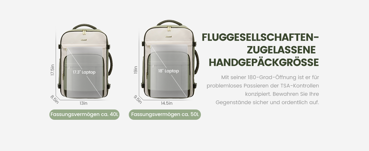 LOVEVOOK Рюкзак ручної поклажі, 40L, для ноутбука 17