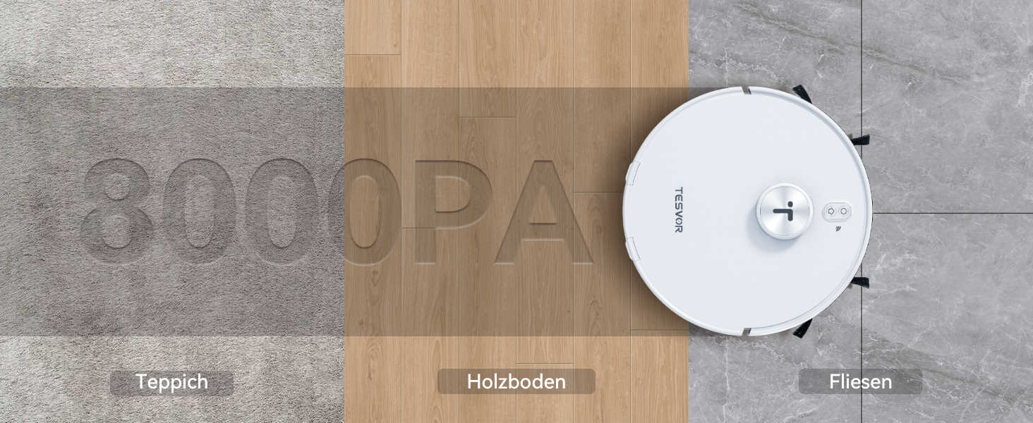 Робот-пилосос Tesvor S8 Pro з функцією миття - 8000Pa, LiDAR-навігація, 240 хв роботи, керування через додаток/Alexa, для прибирання шерсті тварин, килимів та твердих підлог