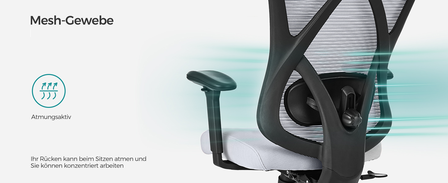 Офісний стіл SONGMICS: ергономічне крісло з регульованою поперековою та підголовною підтримкою, до 150 кг, регульована висота, сірий