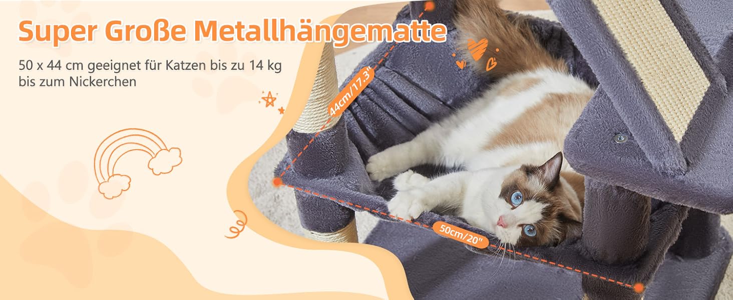 Дерев'яний комплекс для котів Taoqimiao MS026W (темно-сірий, 146 см) з будиночками, гамаком та 8 стовпчиками для шліфування кігтів