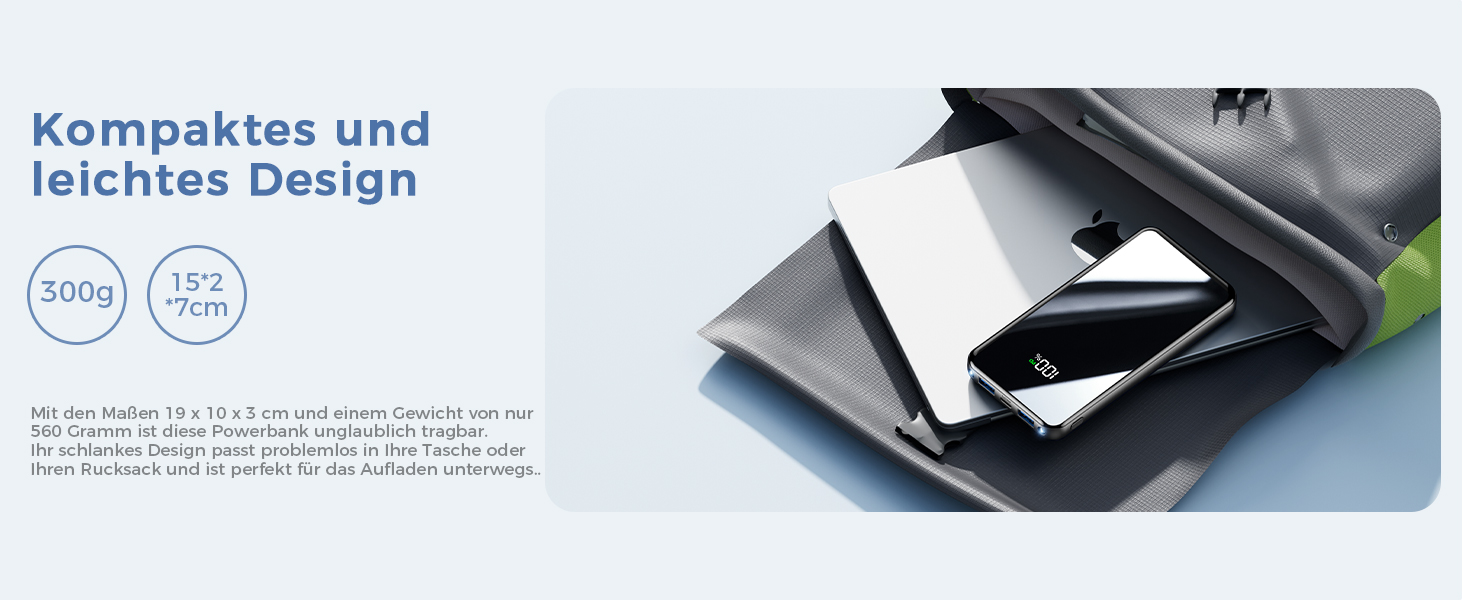 Power Bank 20000mAh з швидкою зарядкою 22,5W USB-C PD3.0 & QC4.0, LED дисплеєм, для iPhone, Galaxy, подорожей та кемпінгу, чорний