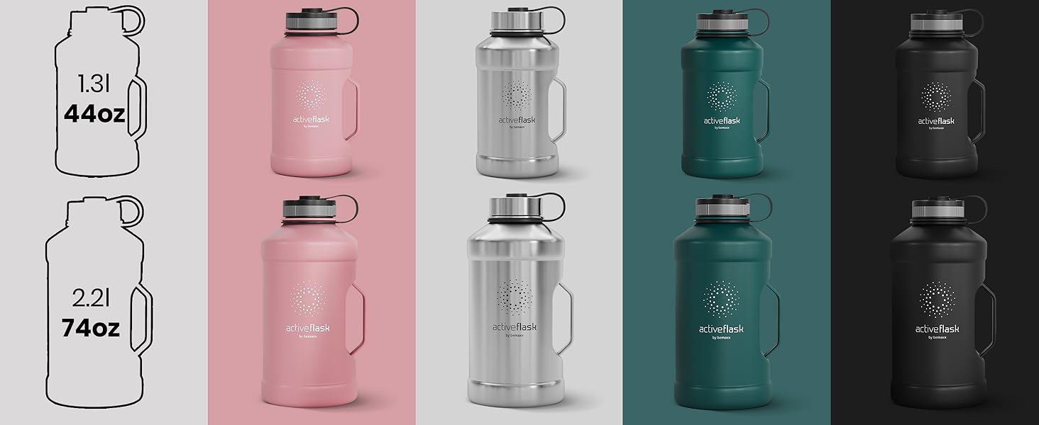 Спортивна пляшка з нержавіючої сталі ACTIVE FLASK 2 л з трубочкою, 3 кришки, BPA-free, не протікає, для газованої води, XL пляшка для спорту, фітнесу, туризму