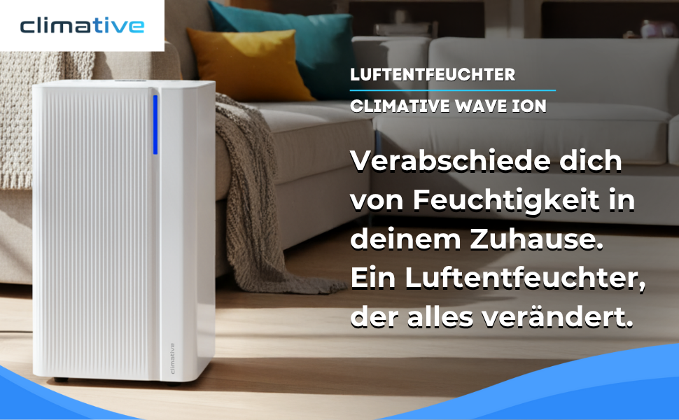 Електричний осушувач повітря Climative WAVE ION 12L/24h з Wi-Fi та очищувачем повітря для дому, квартири, ванної кімнати. Захист від вологи та плісняви до 20м²