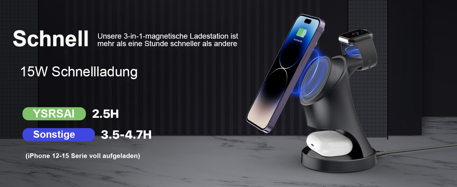 3-в-1 Зарядний пристрій MagSafe: бездротова зарядка для iPhone та Apple Watch, AirPods. Чорний