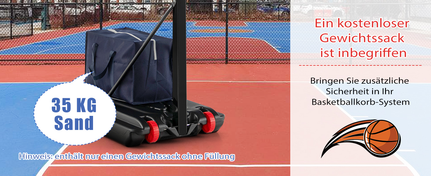 COSTWAY Adjustable Height Basketball Stand - Outdoor Basketball Hoop with Stand & Wheels, Weighted Base, Mobile Basketball System for Kids & Teens - Includes Ball & Pump