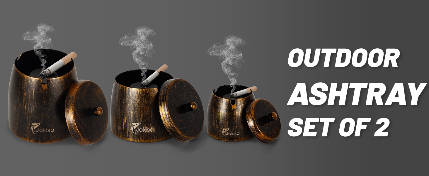 Набір ашеновічників для вулиці 2 шт., нержавіюча сталь, ретро дизайн, з кришкою, для внутрішнього та зовнішнього використання, вітрозахисний, з неслизьким дном, для саду, бару та балкону