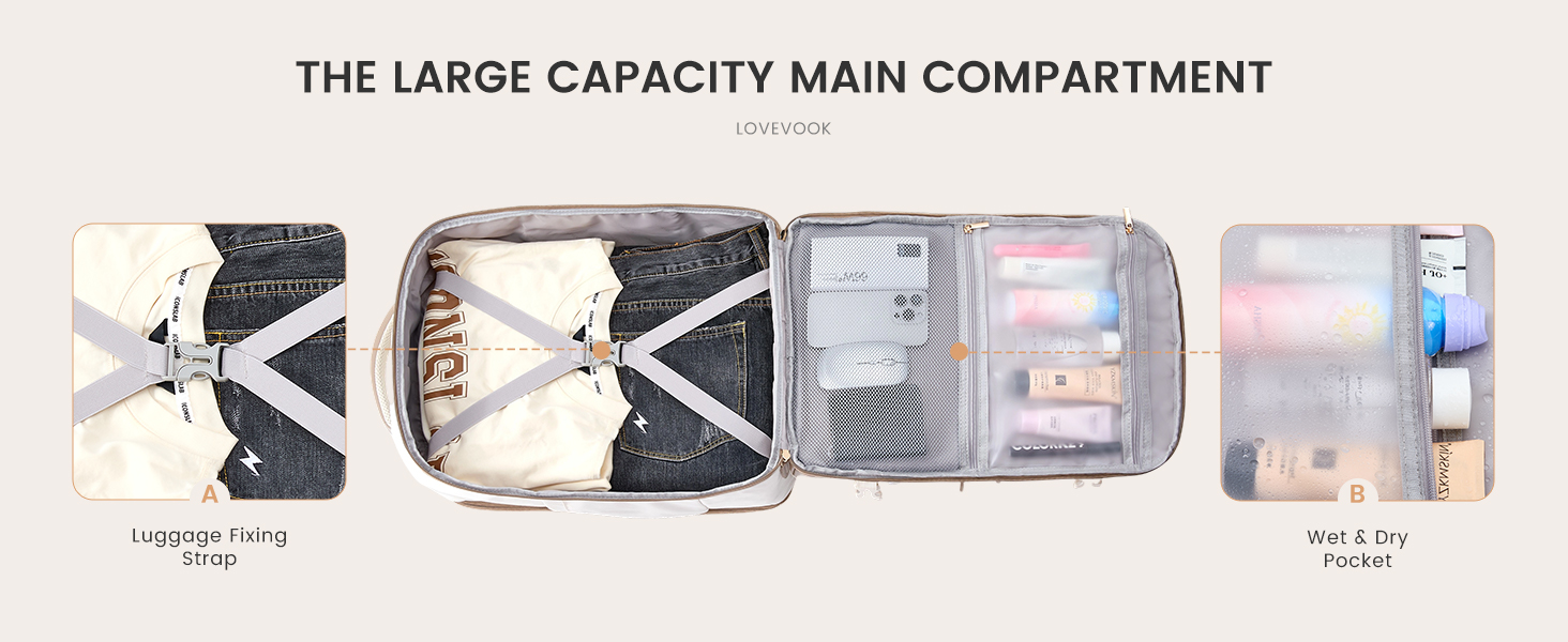 LOVEVOOK Рюкзак для ручної поклажі 40л, для подорожей, з відділенням для ноутбука 17.3 дюймів, з вологостійким відділенням, 45x36x20 см, бежевий/хакі