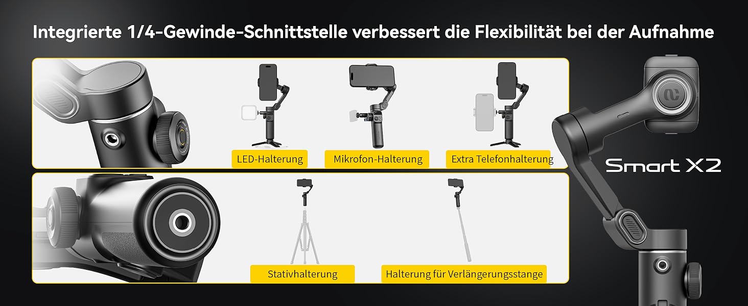 Стабілізатор для смартфона AOCHUAN X2: 3-осьовий гімбал з OLED-дисплеєм та 7.8-дюймовою штангою, чорний