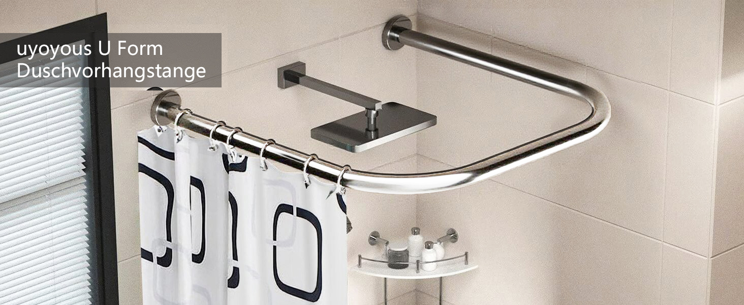 Штанга для душу U-подібна, 85-120 см, не потребує свердління, з нержавіючої сталі 304, для ванної/душу