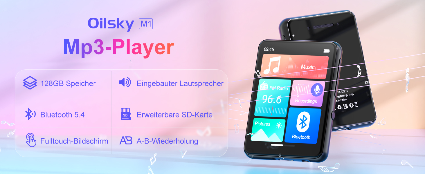 MP3-плеєр Oilsky 128GB Bluetooth 5.4 з екраном 2.4