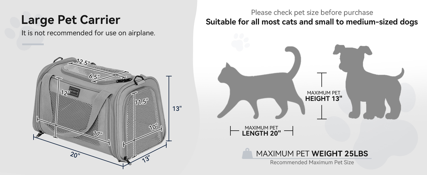 Транспортна переноска для котів та маленьких собак Petfit, сіра, L - легка переноска для подорожей літаком з ремінним кріпленням та розширюваним килимком