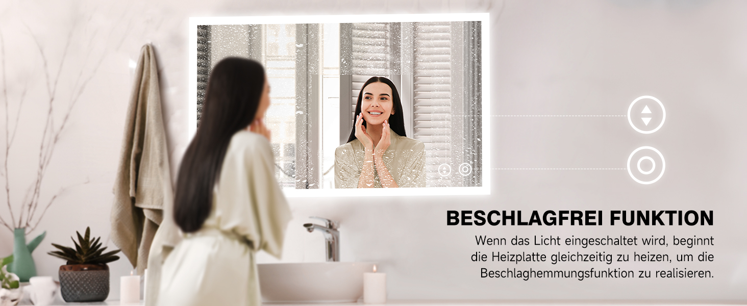 Круглий дзеркало для ванної кімнати YOLEO з підсвічуванням, 60 см, сенсорне керування, захисне скло, 3 кольори світла, регулювання яскравості, 60x60 см