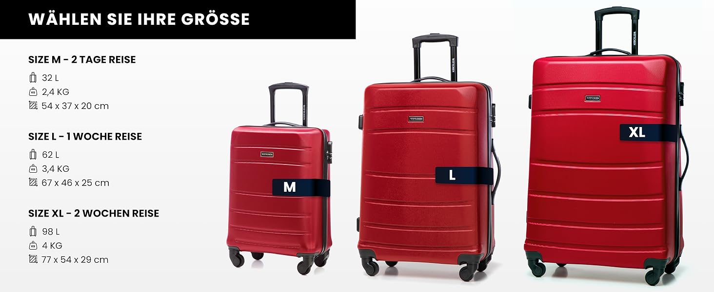ЧемоданWITTCHEN Globe Line: ручна поклажа, трівалi, ABS, 4 колеса, кодовий замок, телескопічна ручка, червоний, розмір S | Підходить для Lufthansa, Eurowings, Ryanair, Condor, Discover Airlines