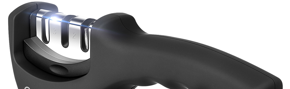 Точилка для ножів Adoric з 3 ступенями, вольфрамовий сталь, діамант, кераміка, чорна