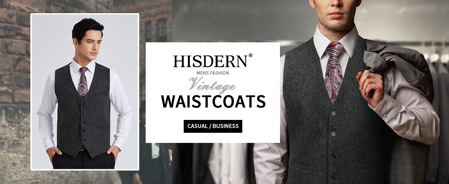 HISDERN Жилет чоловічий для весілля та офіційних заходів, класичний, ретро, бавовна, однотонний, елегантний, бізнес, XS-4XL, сірий