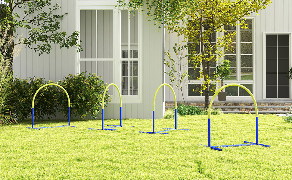 Набір для аджиліті для собак PawHut, 4 елементи, для старших собак, з сумкою, блакитний+жовтий, 88 x 64 x 95 см