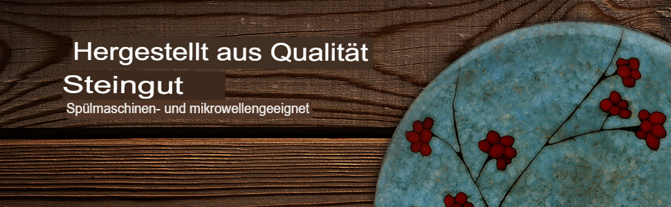 Набір посуду Elama з кераміки, круглий, квітковий принт, 16 предметів, блакитний з червоними акцентами