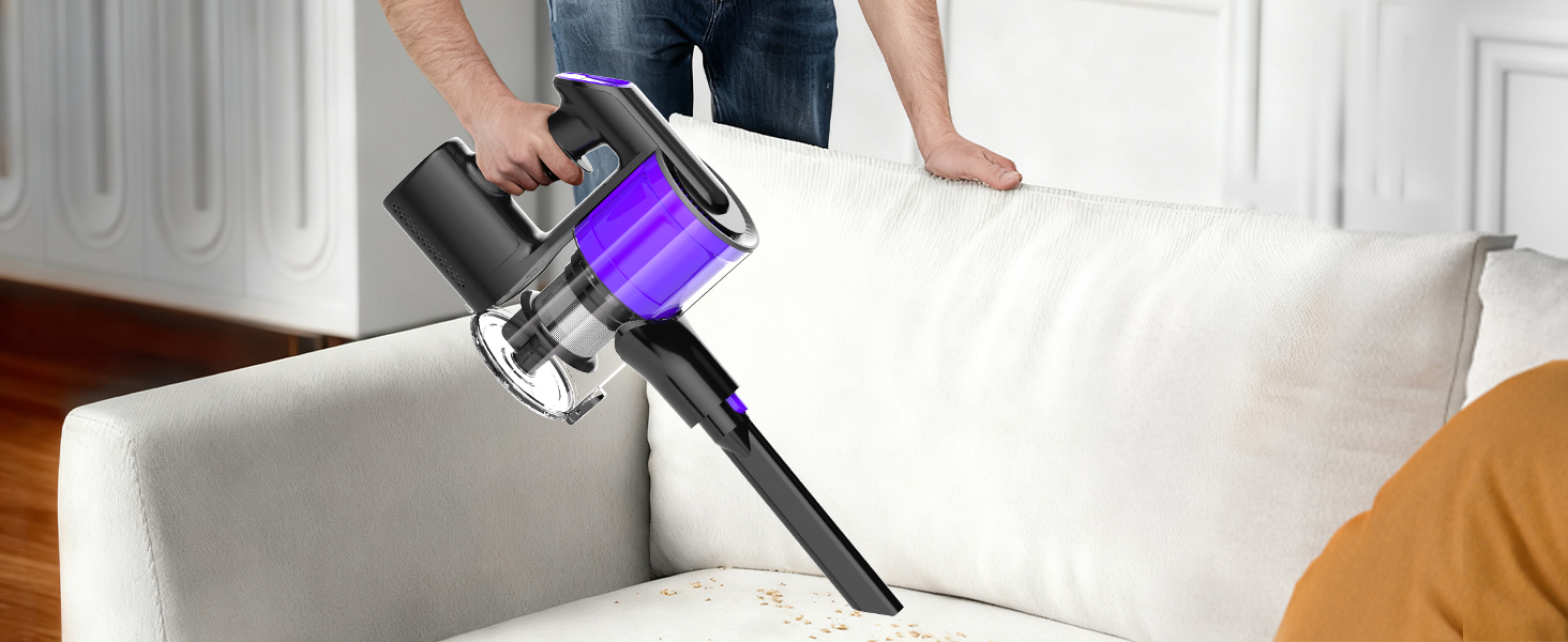 Бездротовий акумуляторний пилосос Hearten 4-в-1 з LED дисплеєм та антизаплутувальною насадкою, сенсорне управління, для видалення шерсті тварин, килимів та твердих поверхонь (фіолетовий)