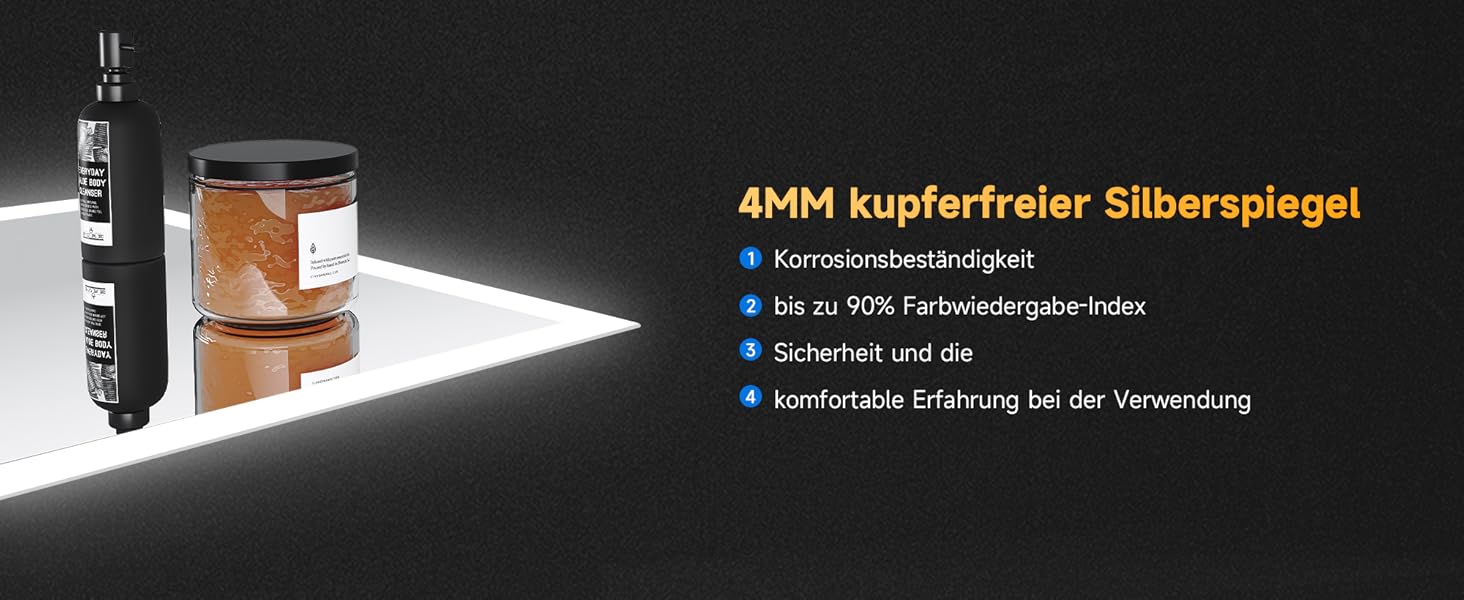 Дзеркало для ванної кімнати SONNI з підсвічуванням 80x60 см, 3 кольори світла, проти запотівання, LED, сенсорне керування, годинник, температура, 3-кратне збільшення