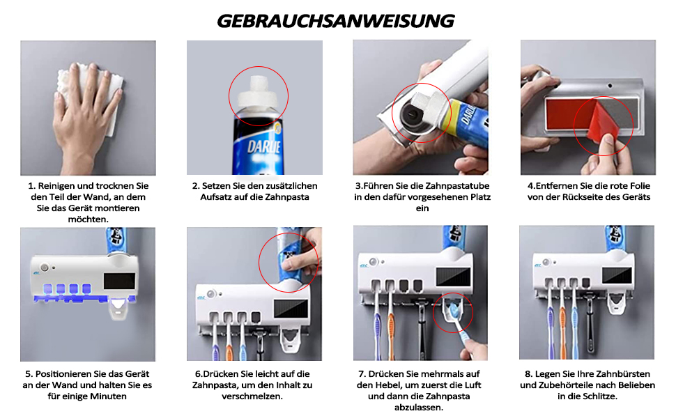 Тримач для зубних щіток S.I.C з УФ-дезінфекцією, LED-підсвіткою та дозатором пасти, для 4 щіток (білий)