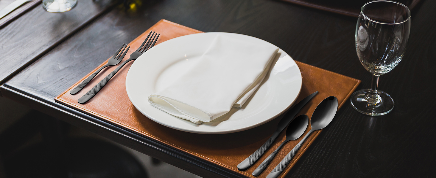 Набір столових приборів FANTICDE на 4 особи, 20 предметів, нержавіюча сталь, чорний матовий, з ножем, виделкою, ложкою, преміум-якість, для посудомийної машини