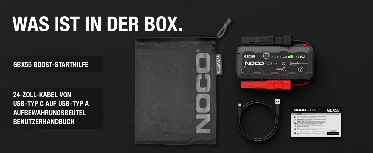 NOCO Boost X GBX55: Портативний пусковий пристрій Powerbank 1750A для автомобілів (бензин до 7.5L, дизель до 5.0L)