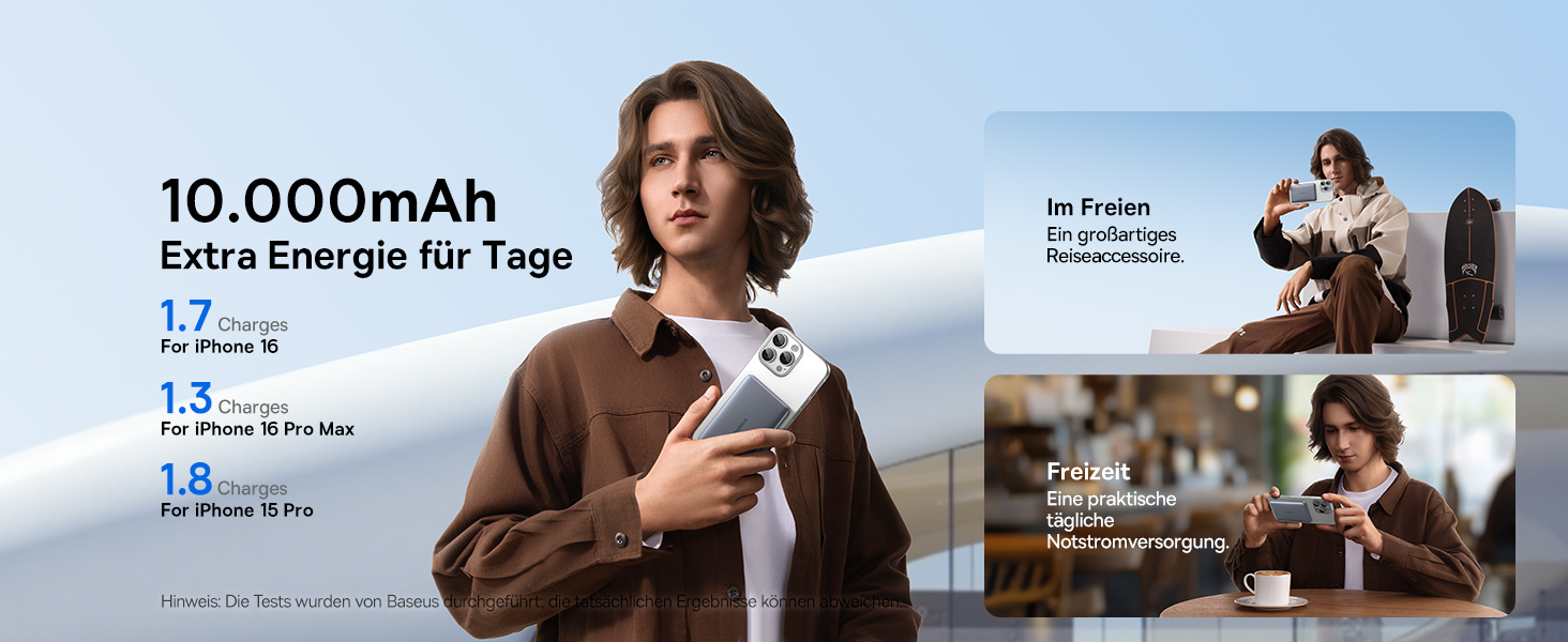 Power Bank Baseus Picogo AM41: 10000mAh, Qi2 Magsafe, 27W PD, бездротова зарядка 15W, USB-C, для iPhone 17/16/15/14/13/12, Space Gray