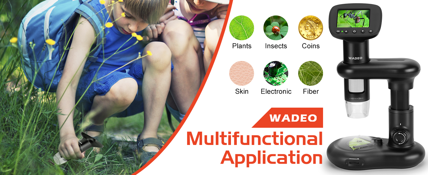Цифровий мікроскоп WADEO USB HD з 50x-1600x збільшенням, портативна інспекційна камера, кабельне ручне збільшення з 8 LED та стійкою, сумісний з iOS, Android та планшетами (2 дюйми)
