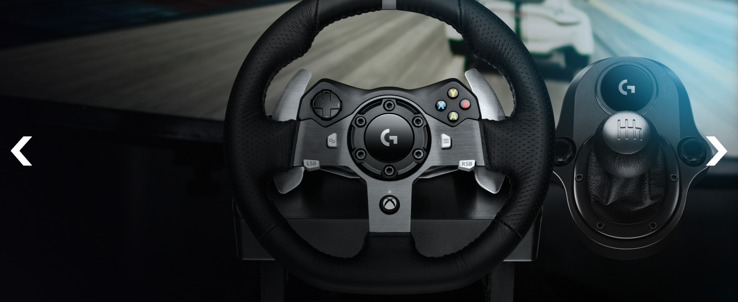 Руль Logitech G920 Driving Force для Xbox Series X|S, Xbox One, PC, Mac. Двомоторний Force Feedback, 900° кут повороту, регульовані педалі, UK-штекер.